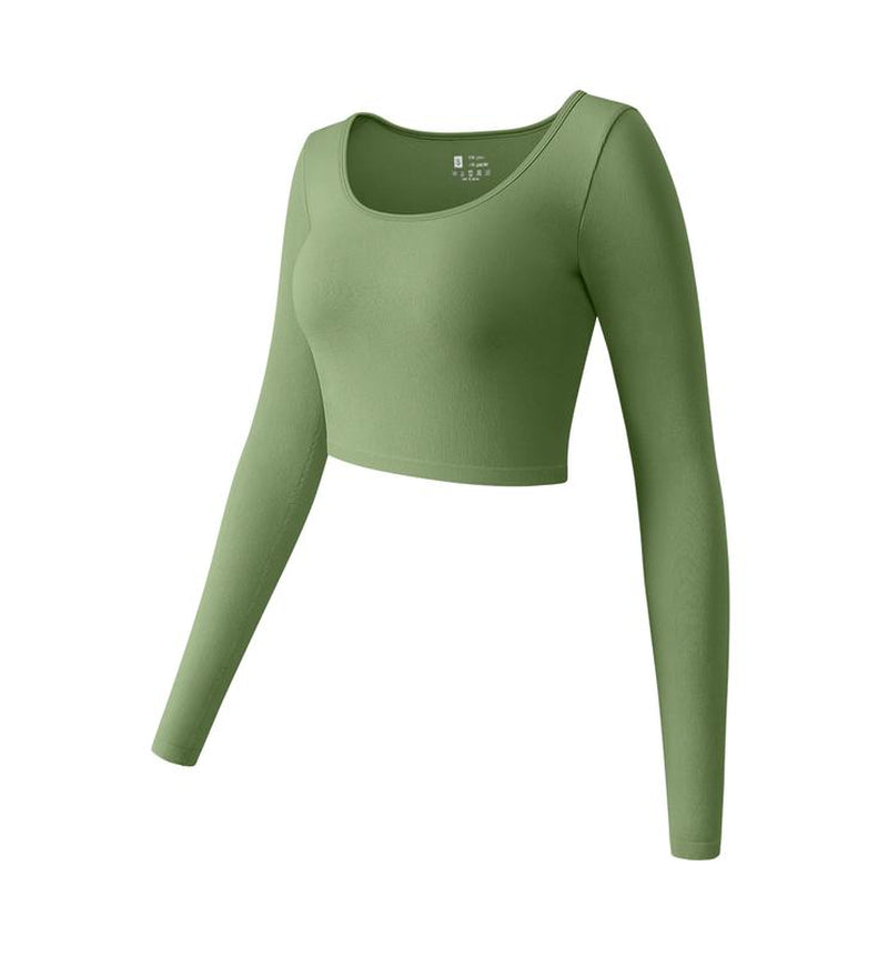 OYV Women'S round Neck Crop Workout Exercise Tops Long Sleeve Shirts Perfect for Woman Athletic Top