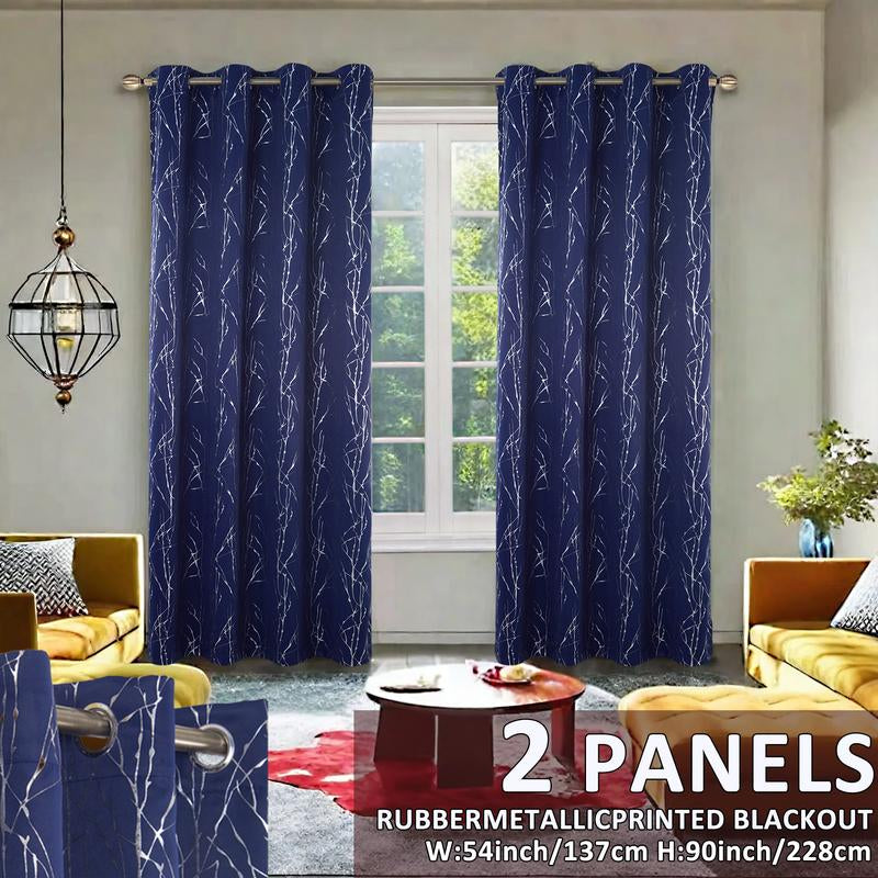 2 Panels Blackout Curtains (54X90) Rubber Foil Printed Blackout Window Treatments for Easy Installation & Versatility Blue Color