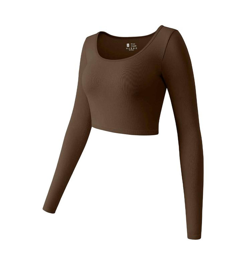 OYV Women'S round Neck Crop Workout Exercise Tops Long Sleeve Shirts Perfect for Woman Athletic Top