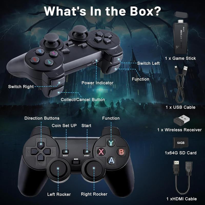 M8 Lite Wireless Game Console – Plug & Play Video Game Stick with 4K HDMI Output, 2.4Ghz Wireless Controllers, Retro Gaming Experience for TV