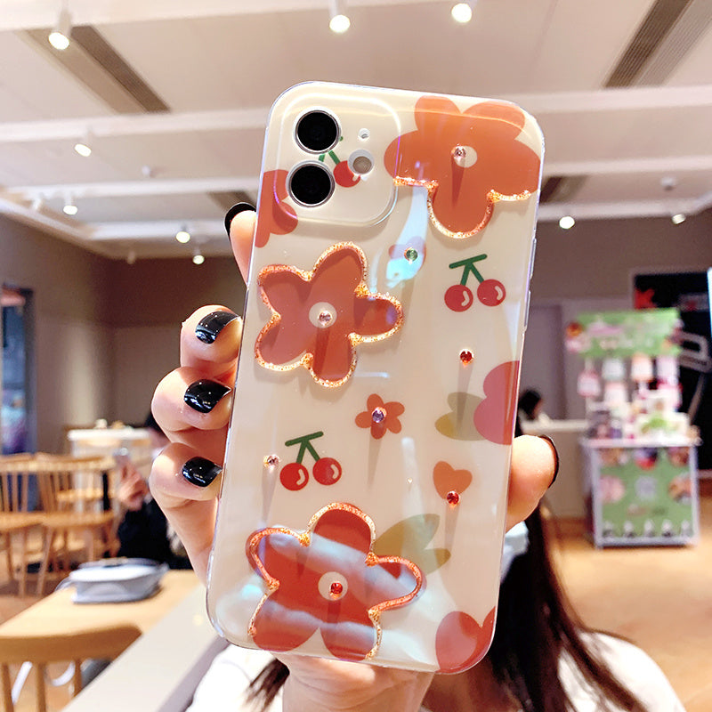 Compatible with Apple , Strawberry Floret Silicone Mobile Phone Anti Drop Case