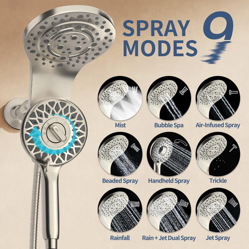 Magnetix Large Rain Shower Head with Handheld - 8 Spray Modes High Pressure Dual Shower Combo and 71'' Hose