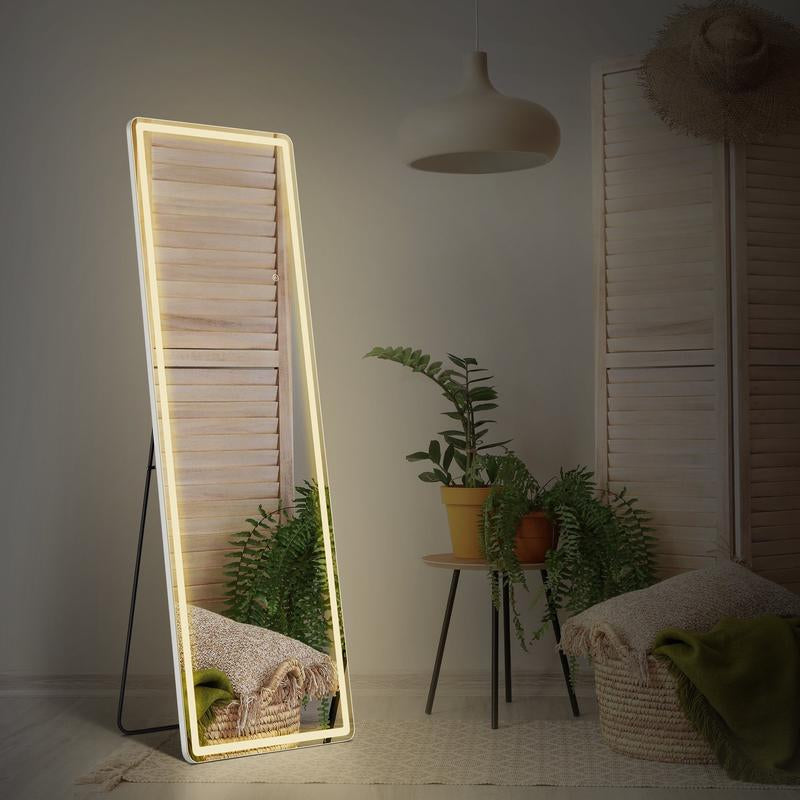 GIANNA 64"X21" LED Full Length Mirror with Aluminum Frame and Polished Glass for Bedroom