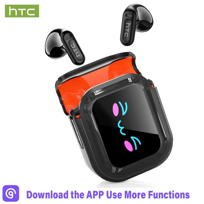 Htc NE20 Wireless Earbuds, TWS Bluetooth 6.0 Headphones, Touch Control LCD Full Color Display Screen Ear Buds, Wireless Earphones with Mic