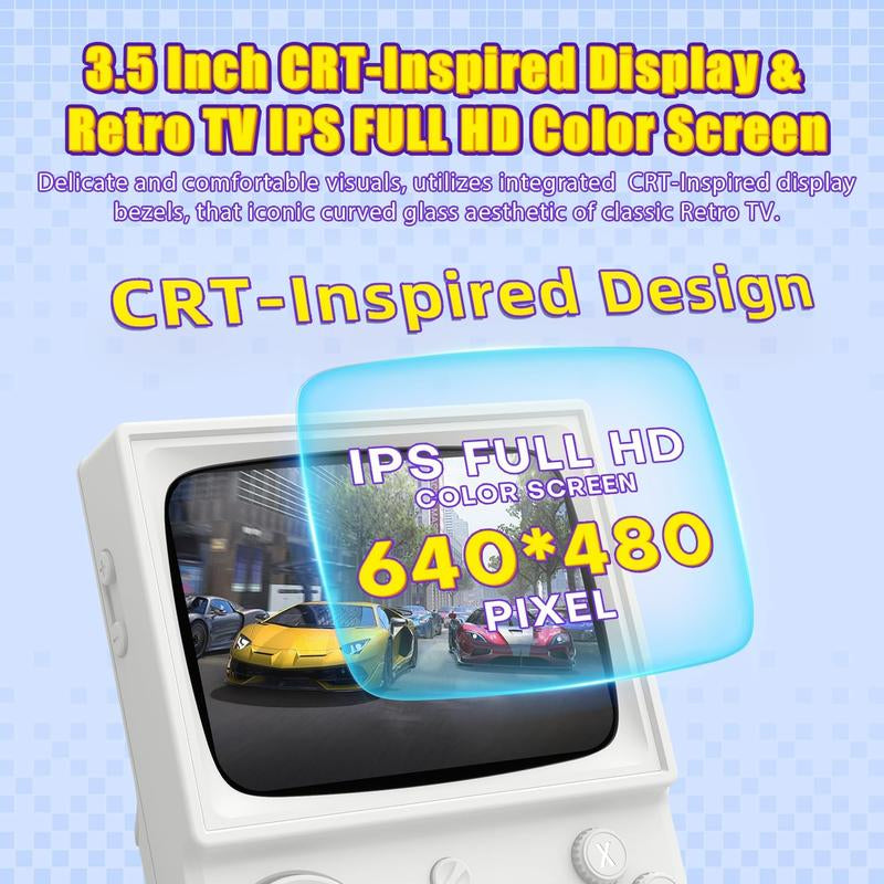 R36T Retro Gaming Console, 3.5'' IPS Screen Crt-Inspired, Handheld Game Console with 18000+ Classic Games Supports Wifi Networked Fighting and OTG, 3500Mah Battery, with Portable Case