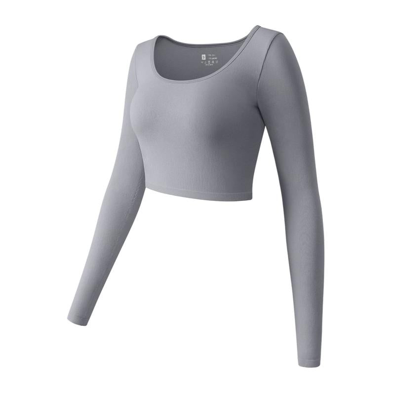 OYV Women'S round Neck Crop Workout Exercise Tops Long Sleeve Shirts Perfect for Woman Athletic Top
