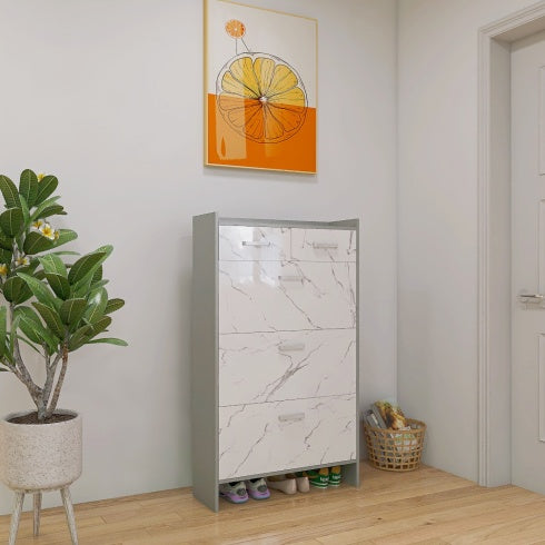 High Glossy Marble Color Doors Shoe Rack 3 Doors Shoe Cabinet With 2 Drawers