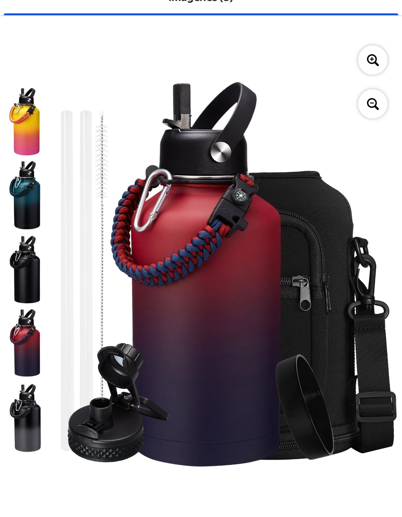 Botellas de Agua de Acero Inoxidable de 64 Oz: Botella de Agua Aislada Al Vacío con Tapas de Pajita y Pico, Jarra de Agua de Medio Galón con Bolsa de Transporte, Asa de Paracord, Frasco de Agua de Metal a Prueba de Fugas para Viajes Deportivos en el Gimna