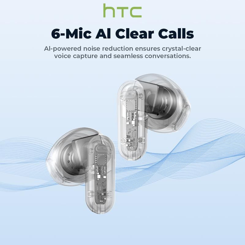 Htc NE20 Wireless Earbuds, TWS Bluetooth 6.0 Headphones, Touch Control LCD Full Color Display Screen Ear Buds, Wireless Earphones with Mic