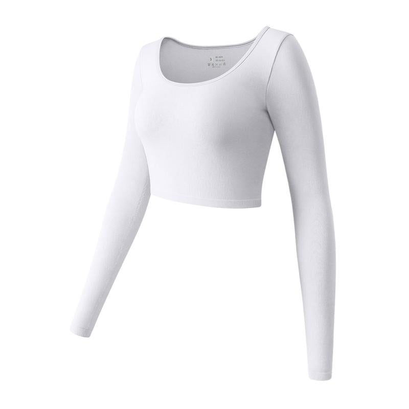 OYV Women'S round Neck Crop Workout Exercise Tops Long Sleeve Shirts Perfect for Woman Athletic Top