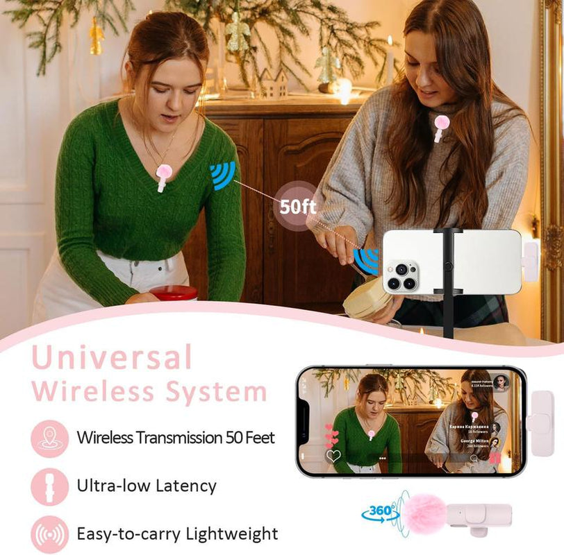 HITOZON Professional Wireless Lavalier Microphone for Iphone,Android Phone,Wireless Microphone Plug-Play,Lapel Mic for Video Recording,Teaching, Interviews,Podcast,Cordless Omnidirectional Condenser Recording Mic for Tiktok,Youtube,Vlog