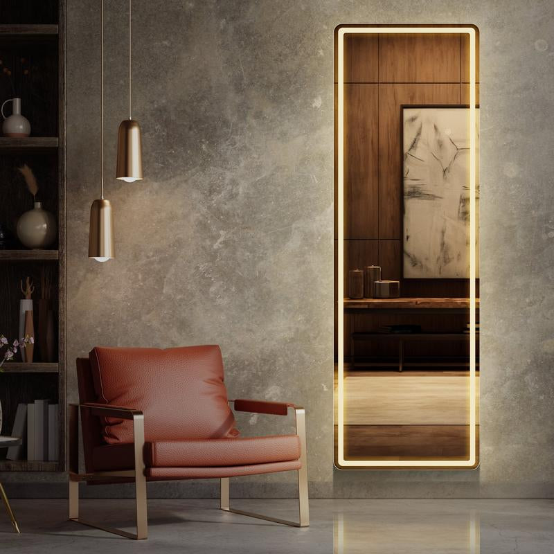 GIANNA 64"X21" LED Full Length Mirror with Aluminum Frame and Polished Glass for Bedroom