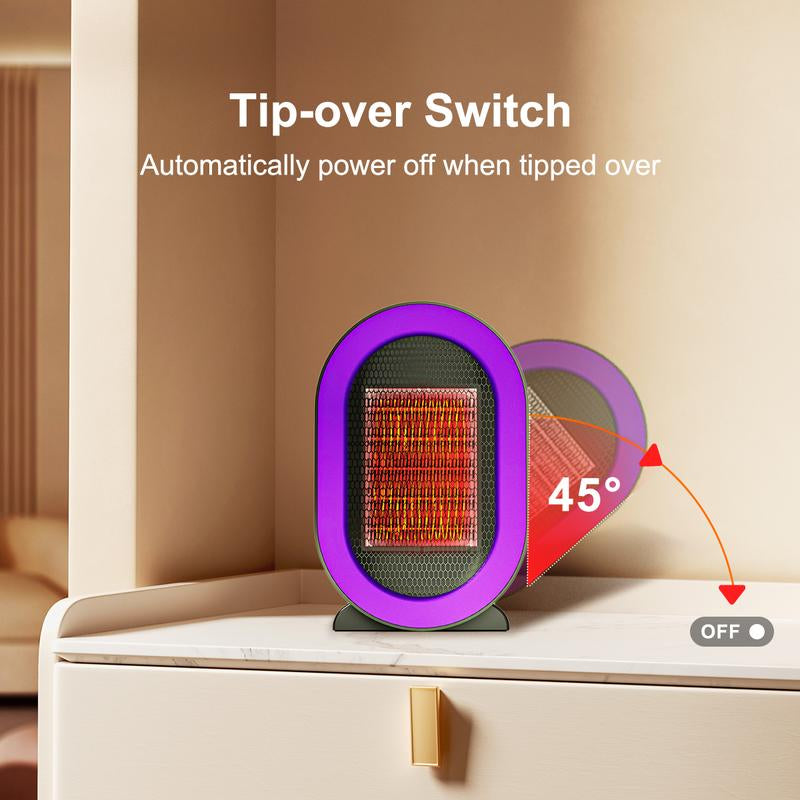 PTC Ceramic Heater Fan with Thermostat 2 Speeds Energy Efficient Overheat Tip over Protection Auto Shut off for Home Office Bedroom Use