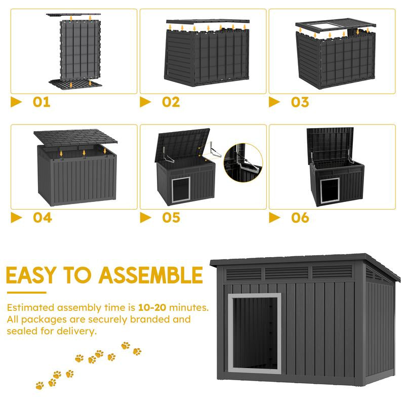 Dog House for Indoor & Outdoor - Weatherproof & Removable Roof, Fits Small to Large Dogs (43.7" L X 34.45"W×7.01"H)