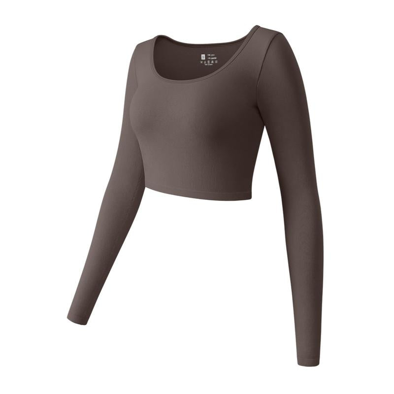 OYV Women'S round Neck Crop Workout Exercise Tops Long Sleeve Shirts Perfect for Woman Athletic Top