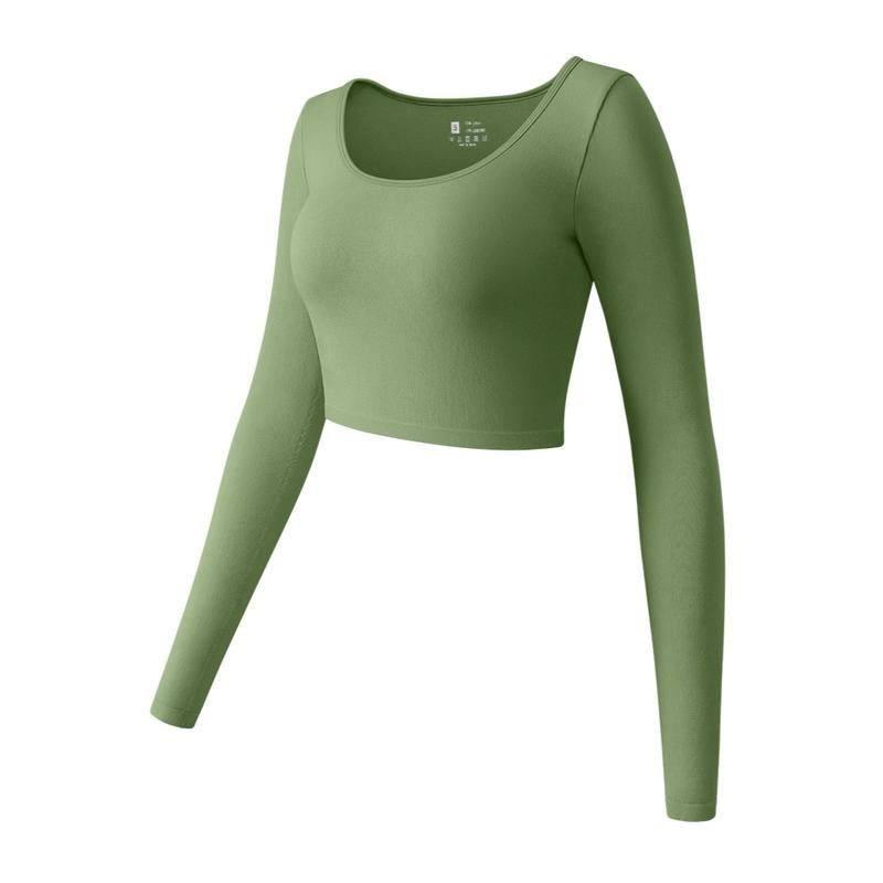 OYV Women'S round Neck Crop Workout Exercise Tops Long Sleeve Shirts Perfect for Woman Athletic Top