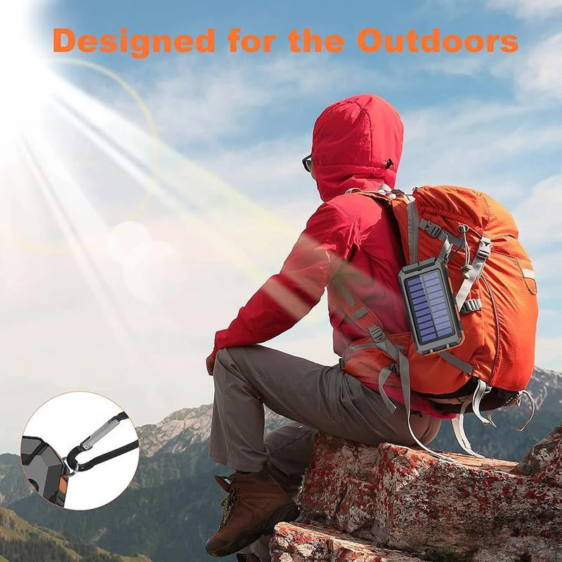Solar Portable Charger 10000Mah - Dual USB Output, LED Torch & Compass, IP65 Waterproof for Camping & Hiking