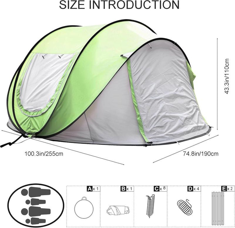 AYA Starsx 4 Person Easy Pop up Tent Waterproof Automatic Setup 2 Doors-Instant Family Tents for Camping Hiking & Traveling