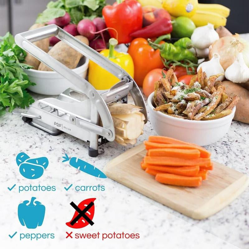French Fry Cutter, Potato Slicer No-Slip Suction Base,Stainless Steel French Fry Cutter with 2-Blade, Perfect for Potatoes, French Fries, Cucumber,Vegetables Carrot Kitchen Utensils