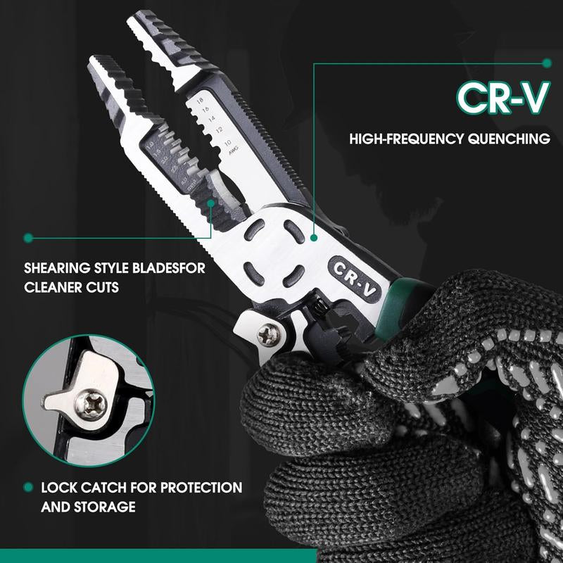 1Pcs 10-In-1 Wire Stripper Tool,Wire Strippers,Cable Cutters,Cr-V Multifunctional Plier with Wire Stripper Crimper Side Cutter, Shearing,Screw Gripping Pliers for Electric Cable