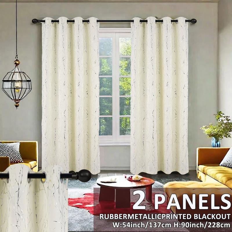 2 Panels Blackout Curtains (54X90) Rubber Foil Printed Blackout Window Treatments for Easy Installation & Versatility Blue Color