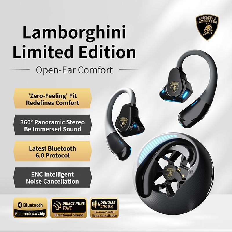 Lamborghini Official Wireless Earbuds | Sport Ear Hook Audifonos Bluetooth 6.0 Design Headphones | Secure Fit, Deep Bass, Low Power Use| Comfortable for Running, Gym & Daily Calls ,Traveling Gadgets Earphones with Long Endurance
