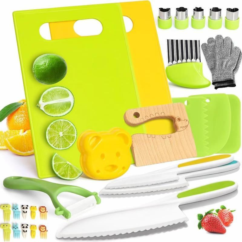 28PCS/13PCS Toddler Play Kitchen Toys for Kids -Safe Kids Kitchen Set for Real Cooking Cutting Board Crinkle Cutters #Fallfreshness