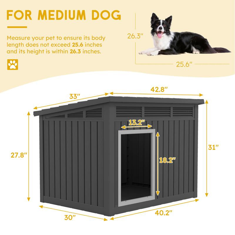 Dog House for Indoor & Outdoor - Weatherproof & Removable Roof, Fits Small to Large Dogs (43.7" L X 34.45"W×7.01"H)