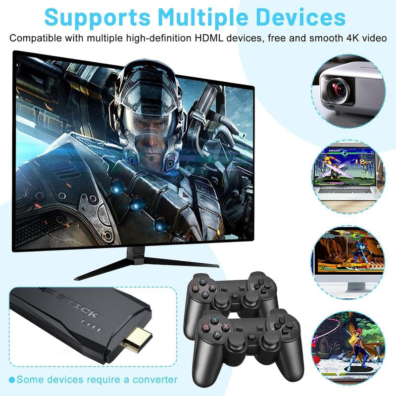 M8 Lite Wireless Game Console – Plug & Play Video Game Stick with 4K HDMI Output, 2.4Ghz Wireless Controllers, Retro Gaming Experience for TV