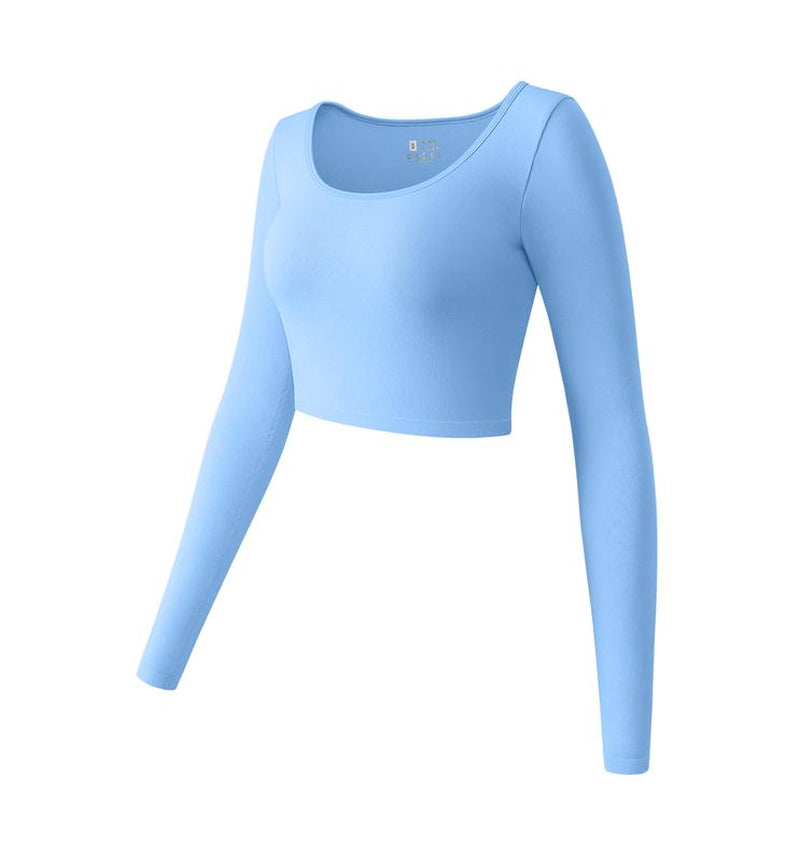 OYV Women'S round Neck Crop Workout Exercise Tops Long Sleeve Shirts Perfect for Woman Athletic Top