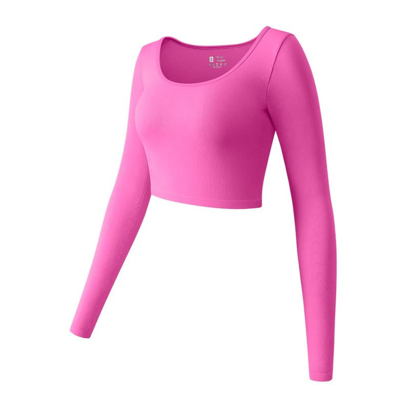 OYV Women'S round Neck Crop Workout Exercise Tops Long Sleeve Shirts Perfect for Woman Athletic Top