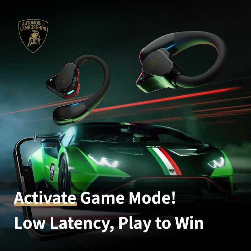 Lamborghini Official Wireless Earbuds | Sport Ear Hook Audifonos Bluetooth 6.0 Design Headphones | Secure Fit, Deep Bass, Low Power Use| Comfortable for Running, Gym & Daily Calls ,Traveling Gadgets Earphones with Long Endurance