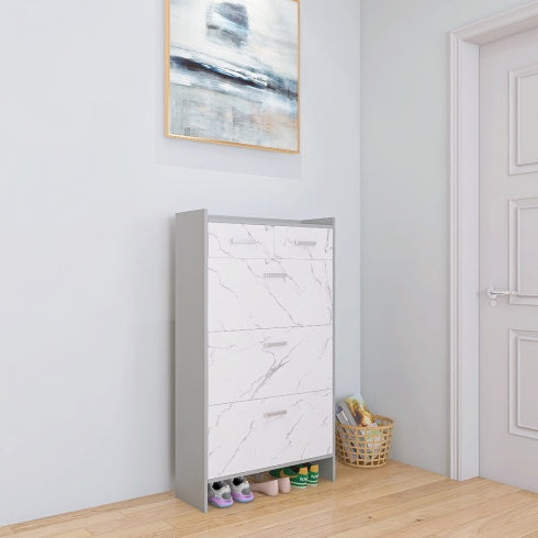 High Glossy Marble Color Doors Shoe Rack 3 Doors Shoe Cabinet With 2 Drawers