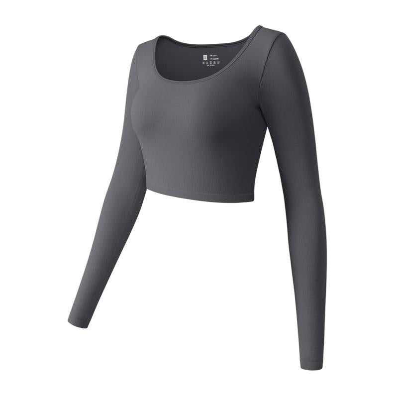 OYV Women'S round Neck Crop Workout Exercise Tops Long Sleeve Shirts Perfect for Woman Athletic Top