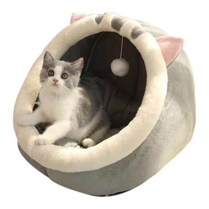 Semi-Enclosed Pet Bed, All-Season Cozy Nest for Cats & Small Dogs, Cute Wrapped Design Sleeping House with Warm Cushion
