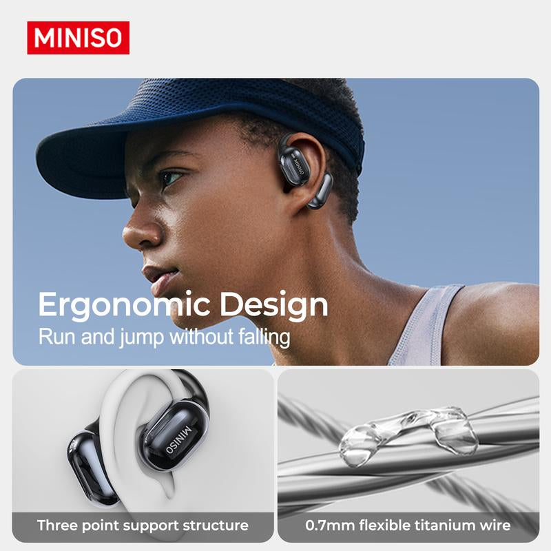 MINISO OWS Open Bluetooth Earphones HIFI Sound Quality Music Wireless Earphones Gaming Low Latency Wireless Earphones IPX5 Waterproof OWS Earphones Comfortable to Wear Earbuds Touch Control Compatible with All Mobile Phones