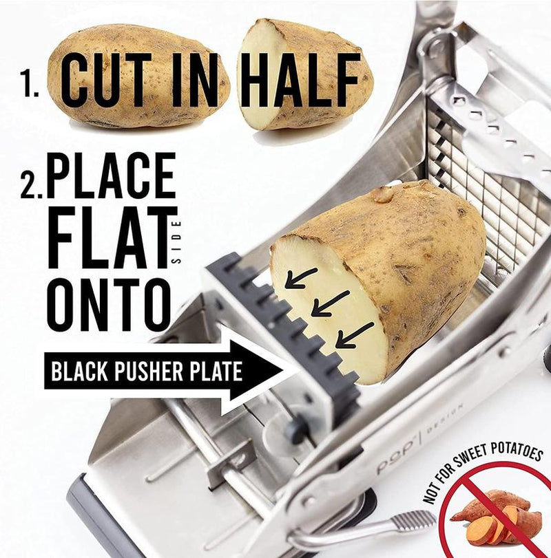 French Fry Cutter, Potato Slicer No-Slip Suction Base,Stainless Steel French Fry Cutter with 2-Blade, Perfect for Potatoes, French Fries, Cucumber,Vegetables Carrot Kitchen Utensils