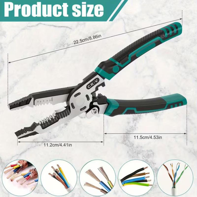 1Pcs 10-In-1 Wire Stripper Tool,Wire Strippers,Cable Cutters,Cr-V Multifunctional Plier with Wire Stripper Crimper Side Cutter, Shearing,Screw Gripping Pliers for Electric Cable