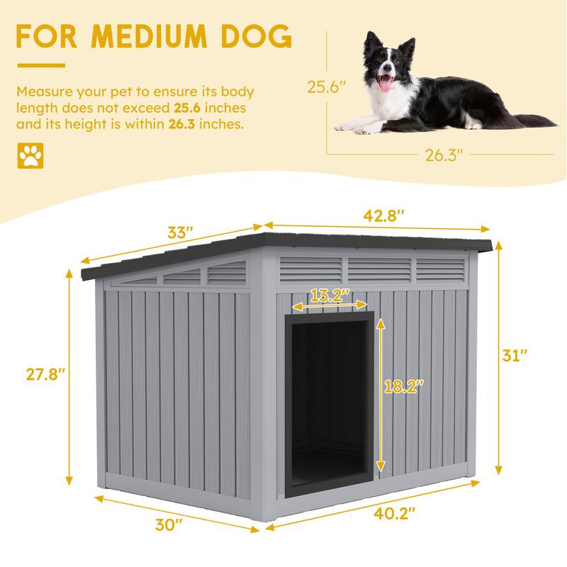 Dog House for Indoor & Outdoor - Weatherproof & Removable Roof, Fits Small to Large Dogs (43.7" L X 34.45"W×7.01"H)