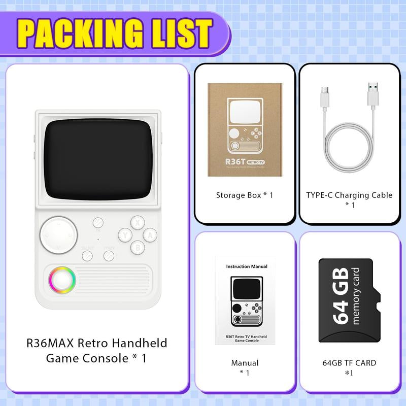 R36T Retro Gaming Console, 3.5'' IPS Screen Crt-Inspired, Handheld Game Console with 18000+ Classic Games Supports Wifi Networked Fighting and OTG, 3500Mah Battery, with Portable Case
