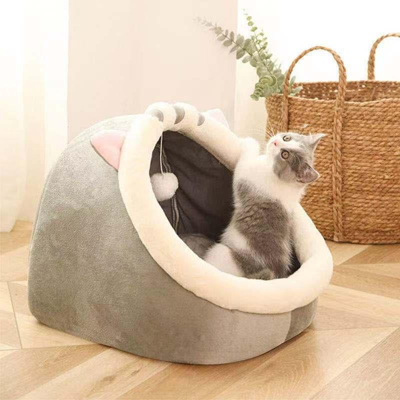 Semi-Enclosed Pet Bed, All-Season Cozy Nest for Cats & Small Dogs, Cute Wrapped Design Sleeping House with Warm Cushion