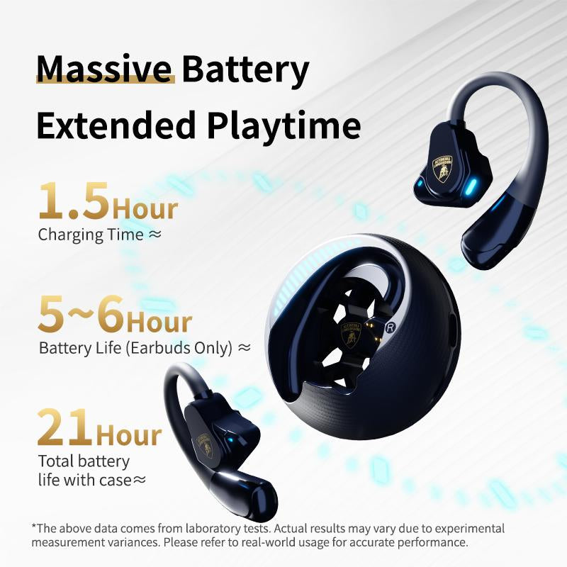 Lamborghini Official Wireless Earbuds | Sport Ear Hook Audifonos Bluetooth 6.0 Design Headphones | Secure Fit, Deep Bass, Low Power Use| Comfortable for Running, Gym & Daily Calls ,Traveling Gadgets Earphones with Long Endurance
