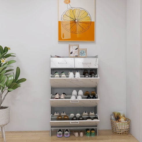 High Glossy Marble Color Doors Shoe Rack 3 Doors Shoe Cabinet With 2 Drawers