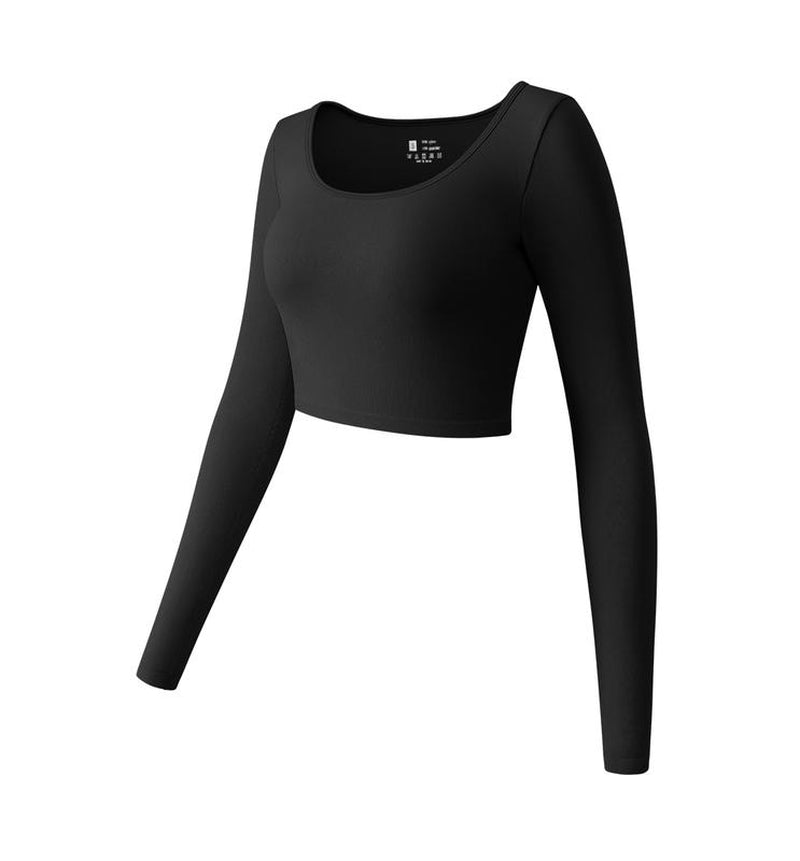 OYV Women'S round Neck Crop Workout Exercise Tops Long Sleeve Shirts Perfect for Woman Athletic Top