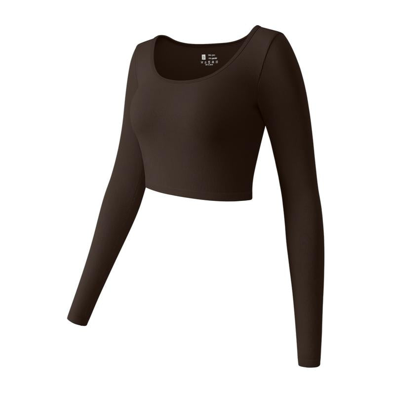 OYV Women'S round Neck Crop Workout Exercise Tops Long Sleeve Shirts Perfect for Woman Athletic Top