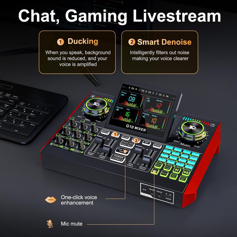 Tenlamp G10 Podcast Equipment Kit, Studio Kit with Voice Changer, Live Sound Card - Laptop Vlog Live Streaming Plug and Play Computer Kit with Professional Chipset for Gaming, Singing, DJ