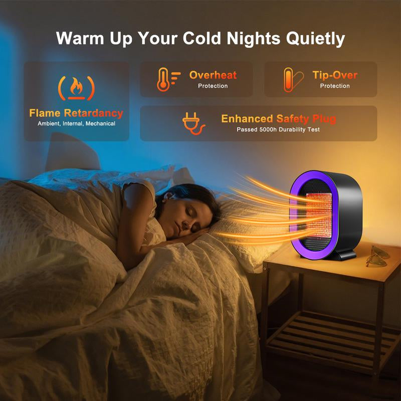 PTC Ceramic Heater Fan with Thermostat 2 Speeds Energy Efficient Overheat Tip over Protection Auto Shut off for Home Office Bedroom Use
