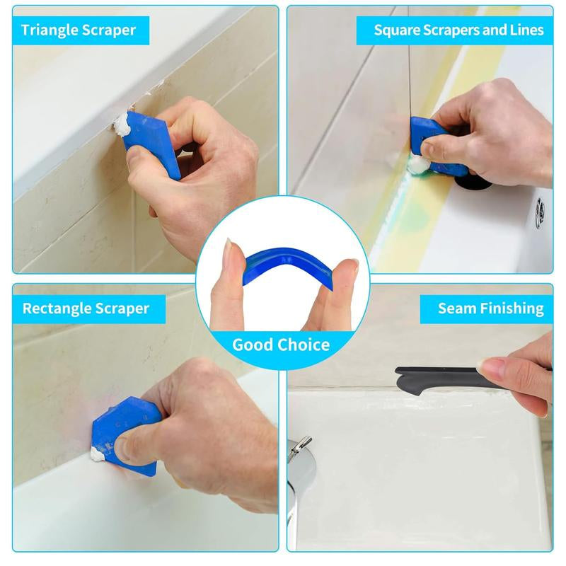11Pcs Silicone Caulking Tools 3 In1 Grout Removal Tool(Stainless Steelhead)&Grout Remove Scraper, Caulk Remover for Kitchen/Bathroom/Window