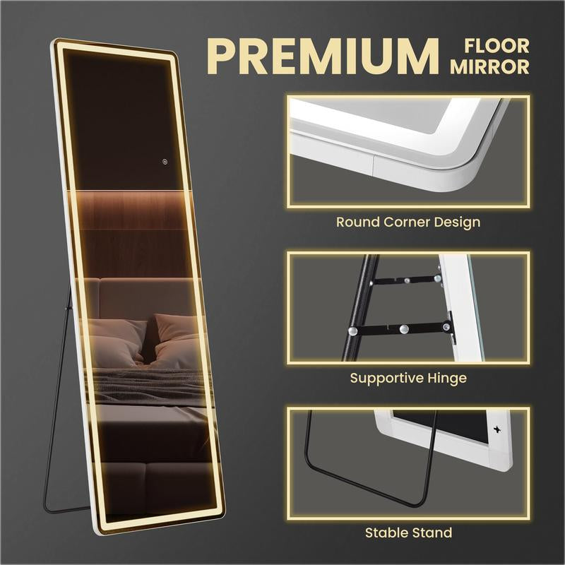GIANNA 64"X21" LED Full Length Mirror with Aluminum Frame and Polished Glass for Bedroom