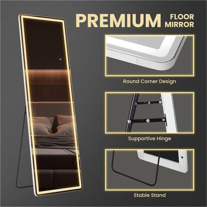 GIANNA 64"X21" LED Full Length Mirror with Aluminum Frame and Polished Glass for Bedroom